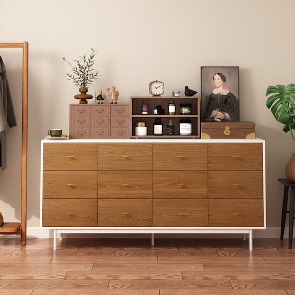 FUFU&GAGA Brown 12-Drawer Wood Dresser Bedroom Chest of Drawer 31.5 in. H x 63 in. W x 15.7 in. D