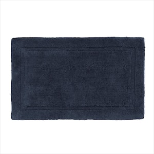 Lydia Border Dark Blue 17 in. x 24 in. Cotton Plush Bath Mat