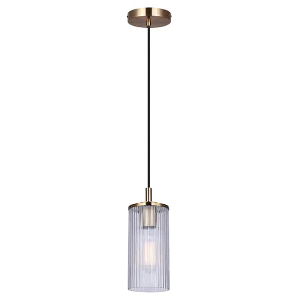 CANARM Kinslea 60-Watt 1-Light Gold Mid Century Modern Pendant with Clear Glass Shade