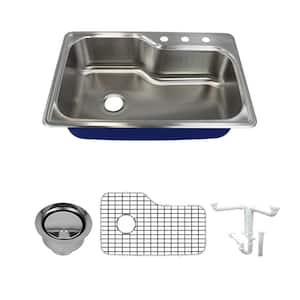 Meridian All-In-One Drop-In Stainless Steel 33 in. 3-Hole Single Bowl Kitchen Sink in Brushed Stainless Steel