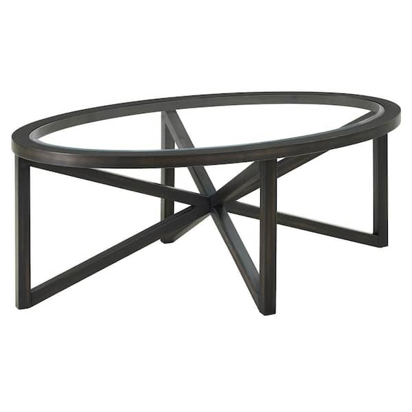 46 in. Black Oval Tempered Glass Coffee Table Modern Simple Coffee Table