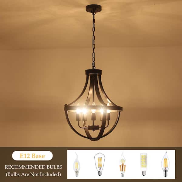 5-Light 16.5 in. W Matte Black Farmhouse Chandeliers Adjustable