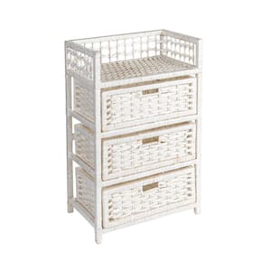 Woven Accent Furniture White Finish 26.4 in. H Accent Cabinet with 3-Drawers