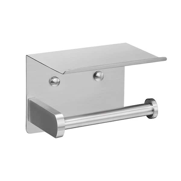 BYH build your home Wall-Mount Single Post Toilet Paper Holder with Phone Shelf Holders Tissue Roll Holder Hangers Stand in Brushed Nickel