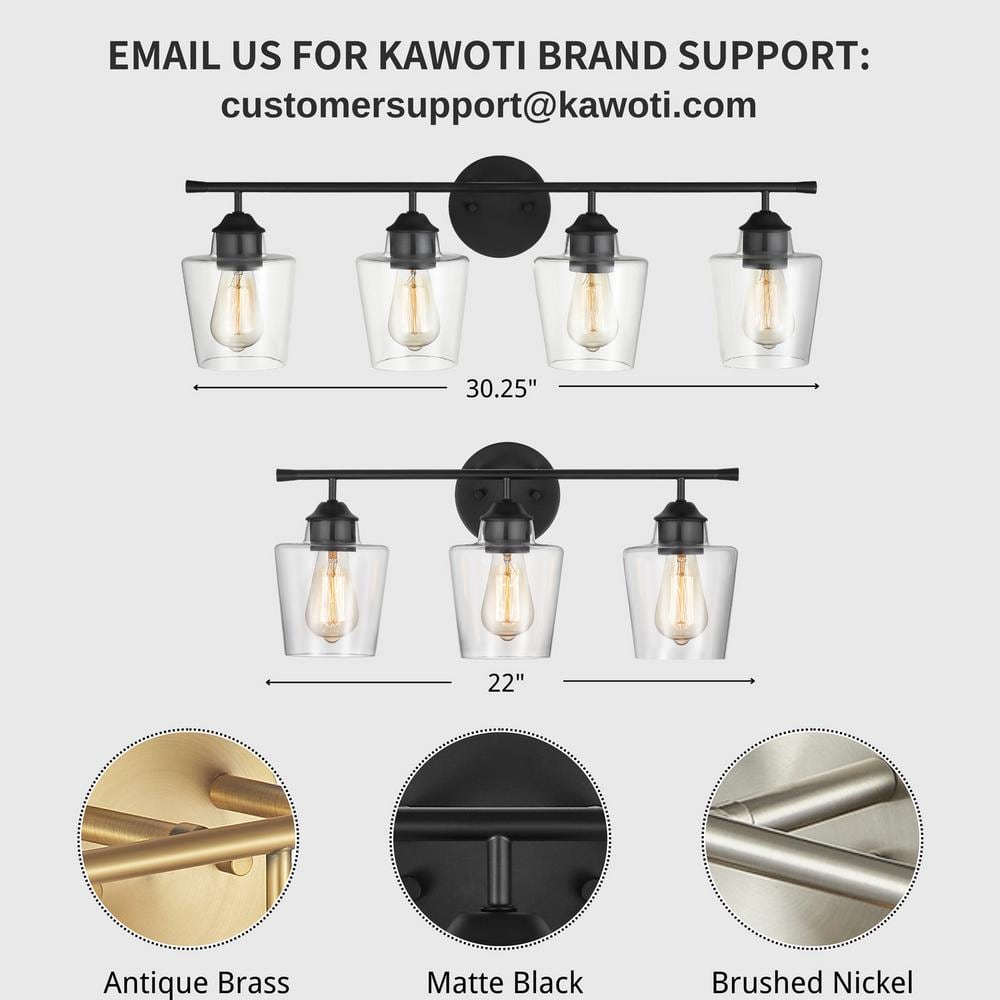 Antique Brass 4-Light Dimmable Vanity Light with Clear Glass Shades