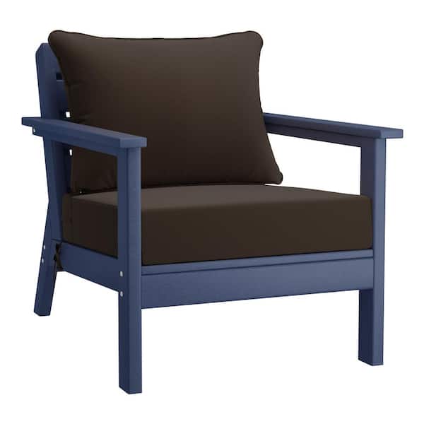 WESTIN OUTDOOR Birchwood Outdoor Patio Deep Seating HDPE Plastic Lounge Chair in Navy Blue with Brown Cushions