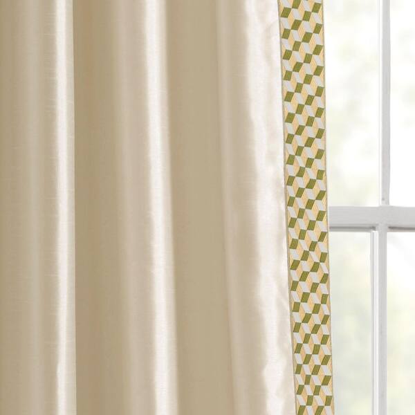HomeBoutique Luxury Mid 52 in. W x 84 in. L Century Geo Faux Silk Jacquard  Border Window Curtain Panel in Wheat/Green Single 16T003099 - The Home Depot