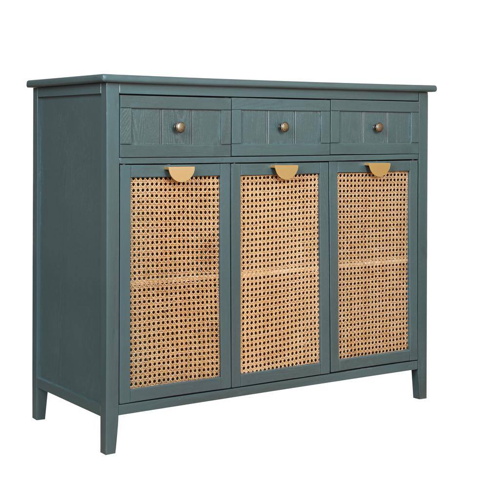 43.21 in. W x 15.35 in. D x 35.63 in. H Green Linen Cabinet with 3 Natural 
