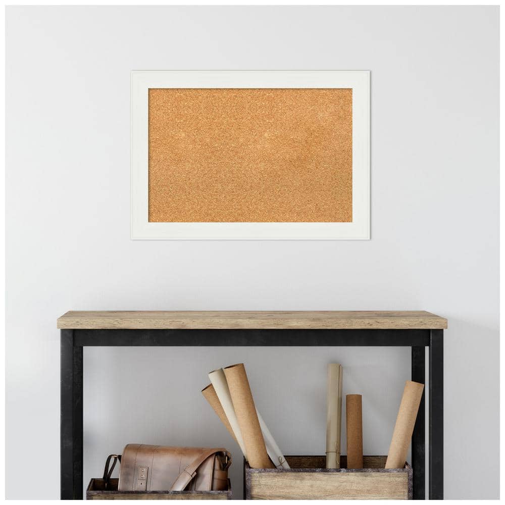 Vanity White Narrow Framed Natural Cork Bulletin Board