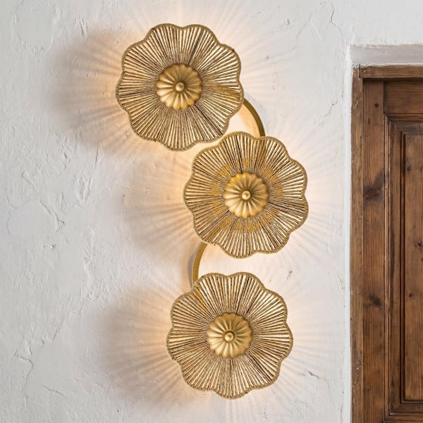 Parrot Uncle 3-Light Boho Floral Wall Sconce with Handwoven Raffia