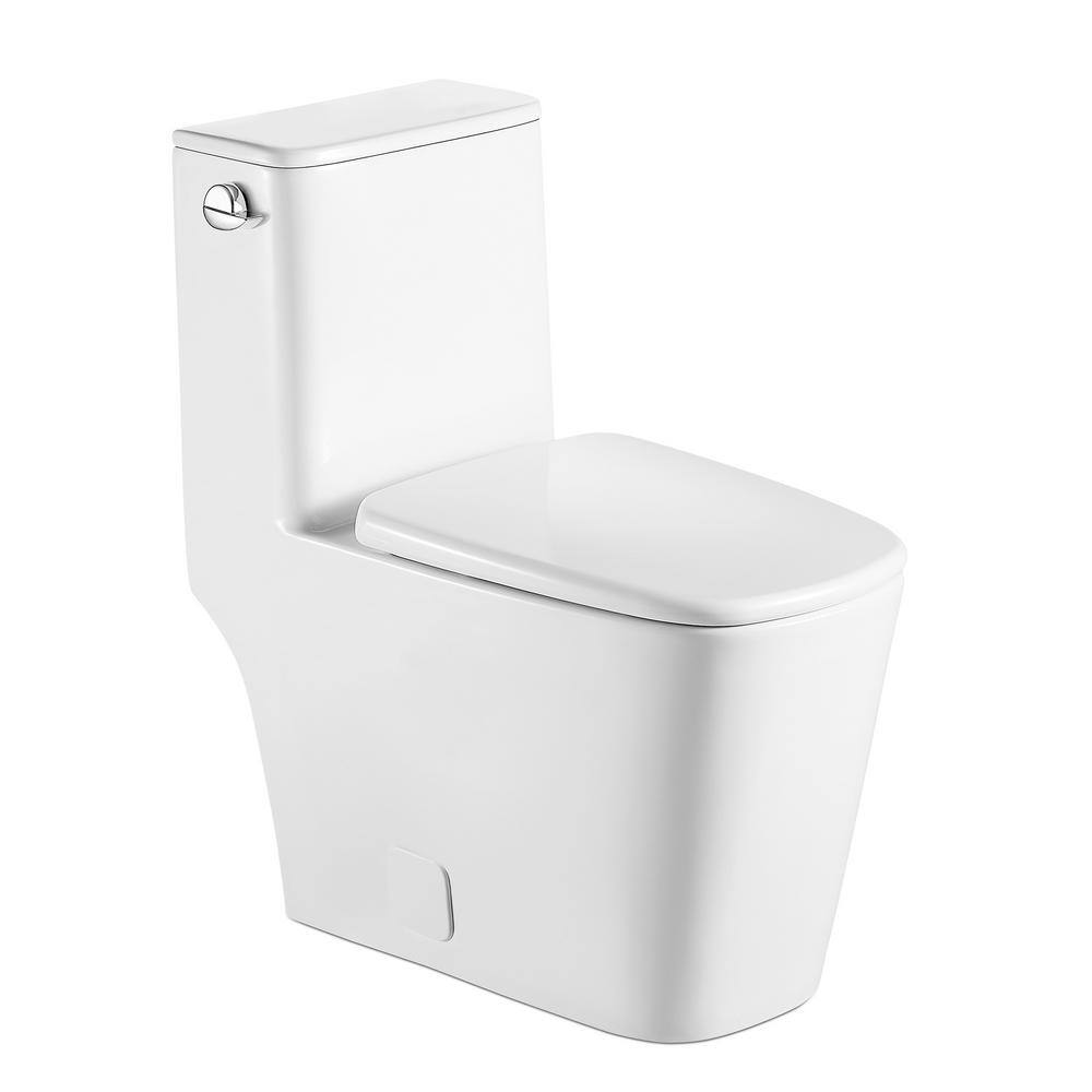 One-Piece 1.28/1.1 GPF High Efficiency Single Flush Elongated Toilet in White Slow Close Seat Included, Gloss White