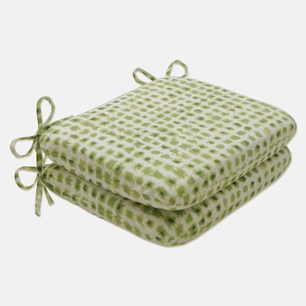 Pillow Perfect 18.5 x 15.5 Outdoor Dining Chair Cushion in Green/Ivory (Set of 2)