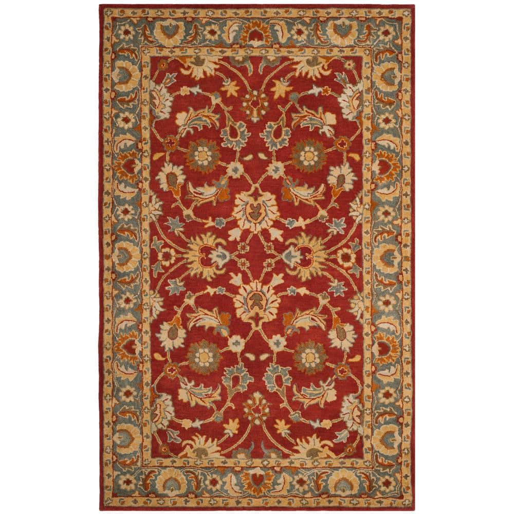 Red and Blue Hand-Tufted Wool 5' x 8' Area Rug