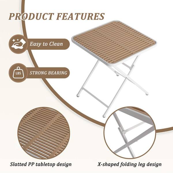27.56 in. Metal and Plastic Modern Folding Square Table-Indoor and