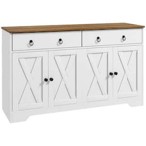 White Wood 47.75 in. Kitchen Island with 2 Drawers, 2 Storage Cabinets, 4 Barn-Style Doors and Adjustable Shelves