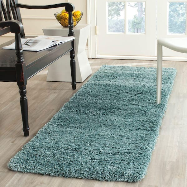 California Shag Light Blue 2 ft. x 5 ft. Solid Runner Rug