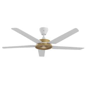 Speakeasy 60 in. Smart Indoor Matte White/Brushed Brass Universal Mount + 5" Ext Tube Ceiling Fan + Remote/App Included
