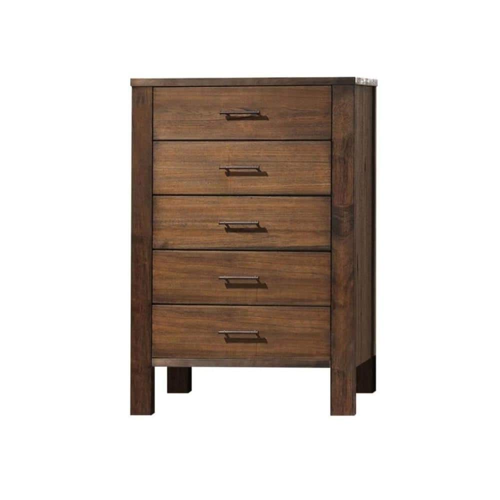 Oak Brown 5-Drawer Vertical Chest with Dovetail Drawers