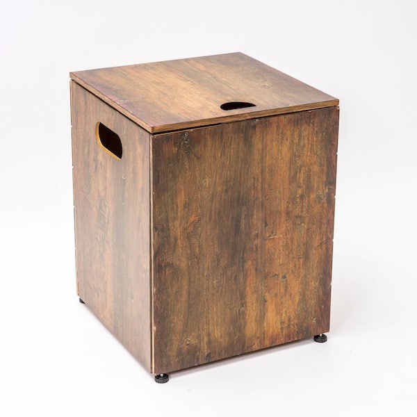 16 in. Iron Imitation Wood Grain Propane Tank Cover, Outdoor Side Table with Handles and Adjustable Legs