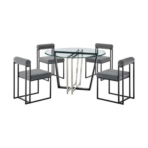 Armen Living Devi and Anastasia 5-Piece Anchor Gray and Glass Top Dining Set Seats 4
