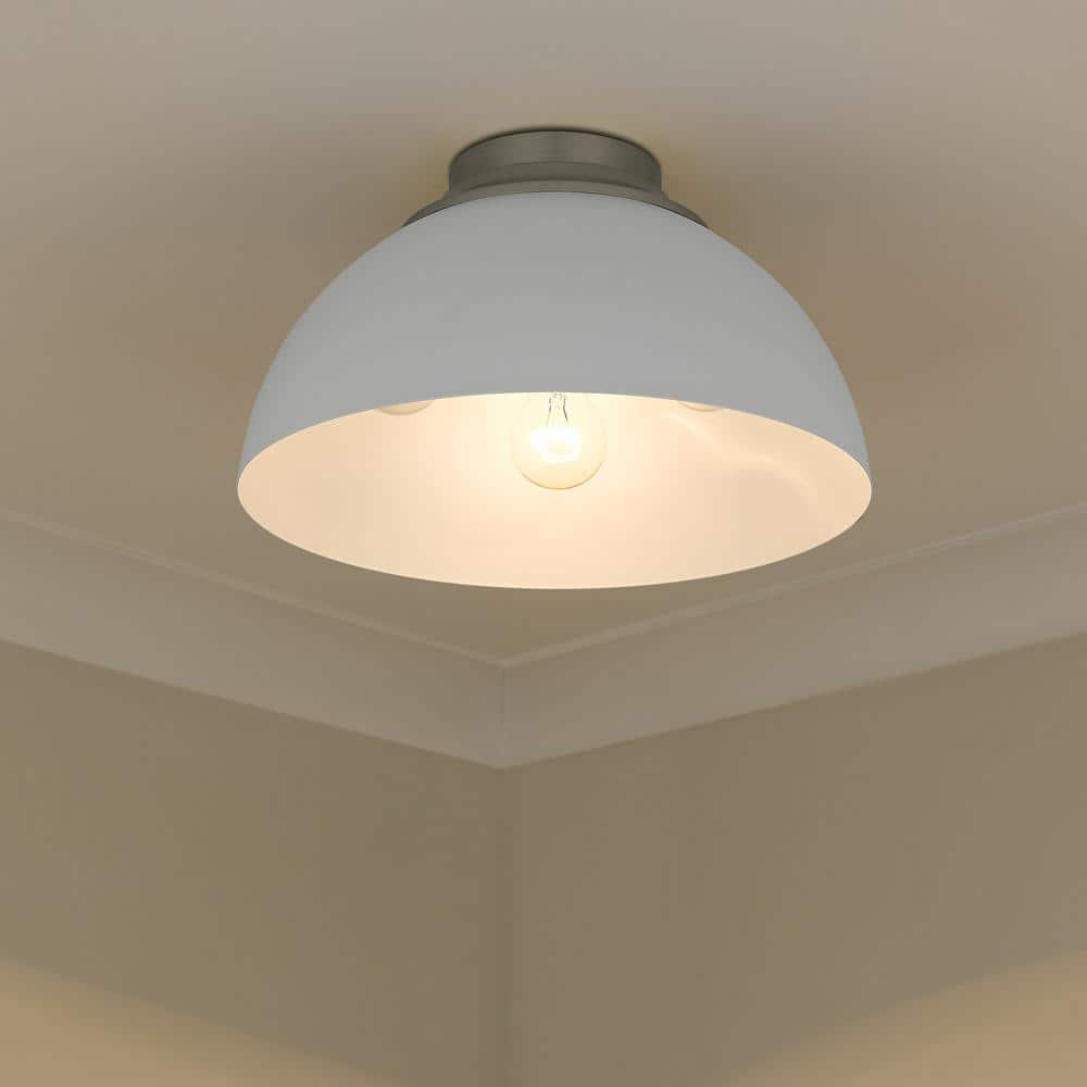 Zoey 13.75" Pewter and Matte White Glass Bowl Flush Mount