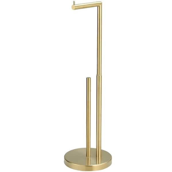 Freestanding Toilet Paper Holder with Reserver in Brushed Gold