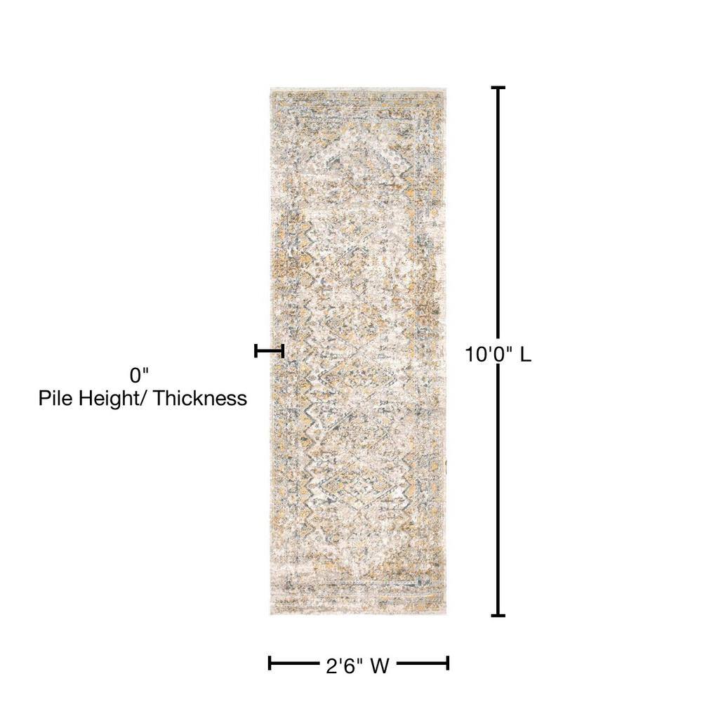Gold and Ivory Synthetic Medallion Runner Rug, 2'6" x 10'