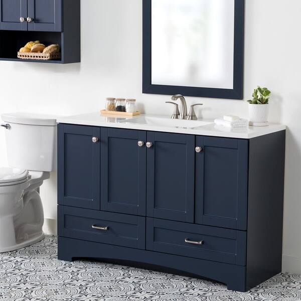 Lancaster 48 in. W x 19 in. D x 33 in. H Single Sink Bath Vanity in Deep Blue with White Cultured Marble Top