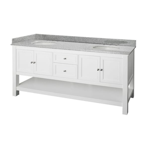 Home Decorators Collection Gazette 72 in. W x 22 in. D Double Bath Vanity in White with Granite Vanity Top in Rushmore Grey