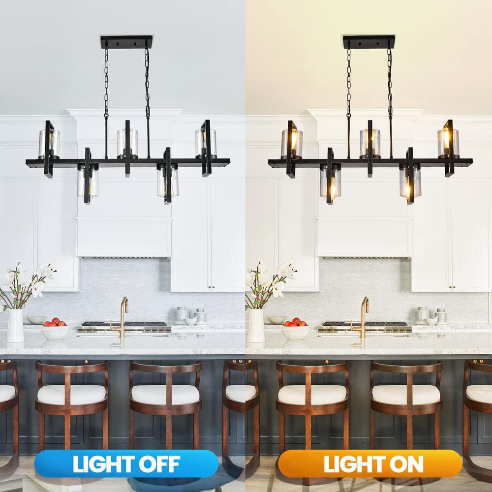 Modern Black Metal 5-Light Rectangular Island Chandelier