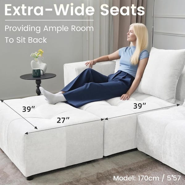 Magic Home 105 in. Oversized Square Arm Linen Rectangle Modular