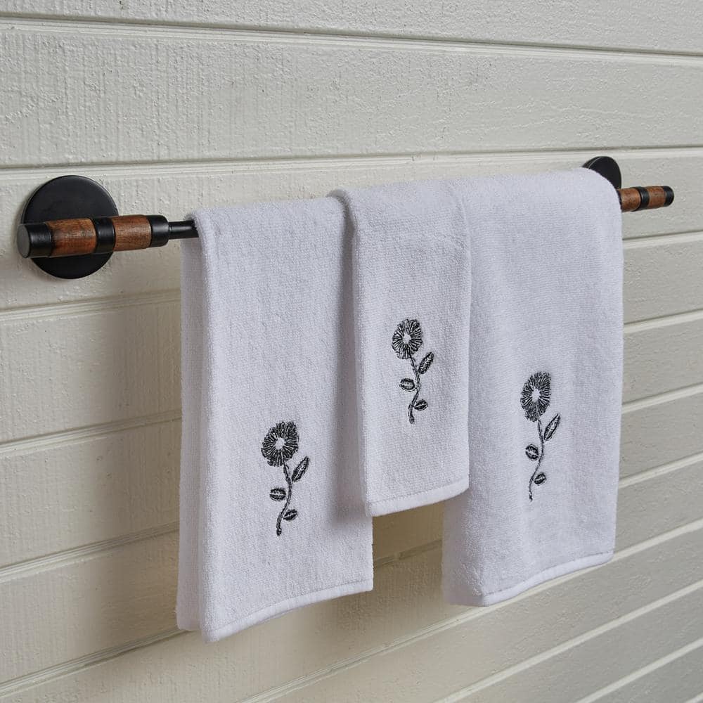 Black Metal and Wood Wall Mounted Towel Bar