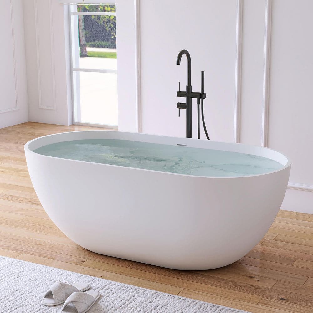 Ariana 59 in. x 29.5 in. Stone Resin Solid Surface Flatbottom Freestanding Soaking Bathtub in White price history on PriceWatchPro