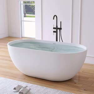 Ariana 59 in. x 29.5 in. Stone Resin Solid Surface Flatbottom Freestanding Soaking Bathtub in White