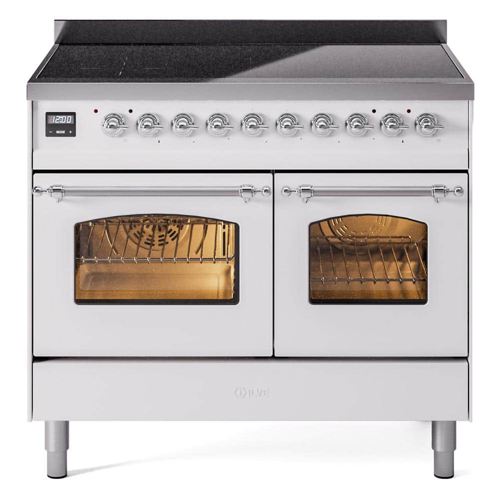 Nostalgie II 40 in. 6 Zone Freestanding Induction Range in White with Chrome Trim -  ILVE, UPDI406NMPWHC