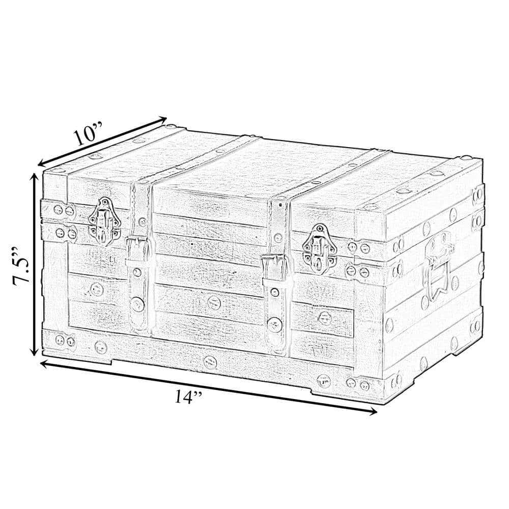 Small Brown Wooden Storage Trunk with Faux Leather Straps