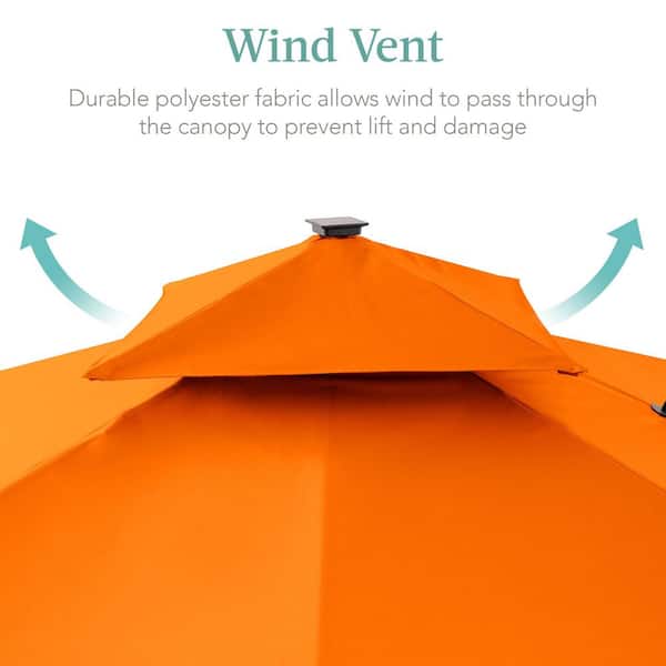 best choice products 15 twin patio umbrella canopy sky2837 2-Tier Square LED Cantilever Offset w/ 360 Rotation, Base - 10x10ft and set over a sturdy powder Best Choice Products 15x9ft Large