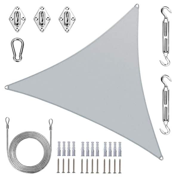 Pro Ring 28 ft. x 28 ft. x 28 ft. Triangle Sun Shade Sail with Hardware Kit and Rope-Grey