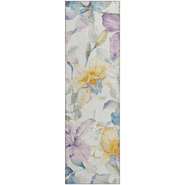 Mayfield Premium Machine Washable Abstract AMF2262 Ivory 2 ft. x 7 ft. Runner Rug