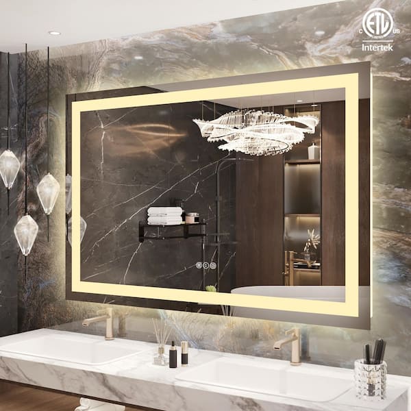 55 in. W x 36 in. H Rectangular Frameless LED Anti-Fog Wall Bathroom Vanity Mirror in Tempered Glass, ETL