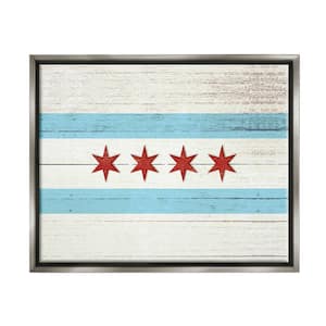Chicago Flag Distressed Wood Look by Daphne Polselli Floater Frame Typography Wall Art Print 21 in. x 17 in