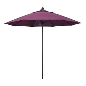 9 ft. Black Aluminum Commercial Market Patio Umbrella with Fiberglass Ribs and Push Lift in Iris Sunbrella