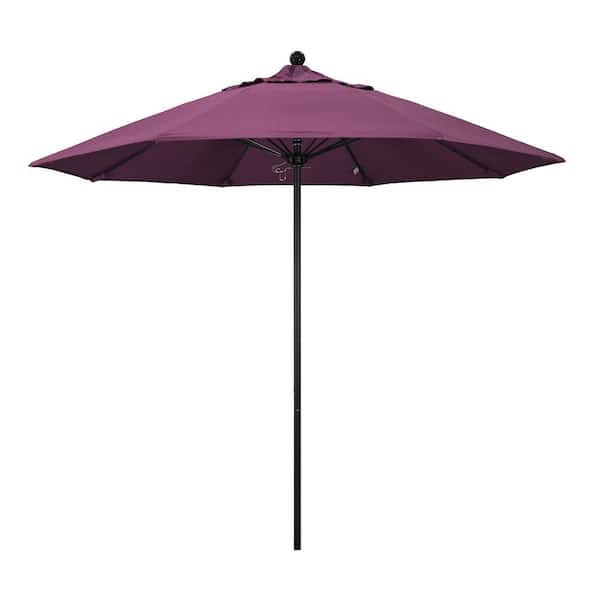 California Umbrella 9 ft. Black Aluminum Commercial Market Patio Umbrella with Fiberglass Ribs and Push Lift in Iris Sunbrella