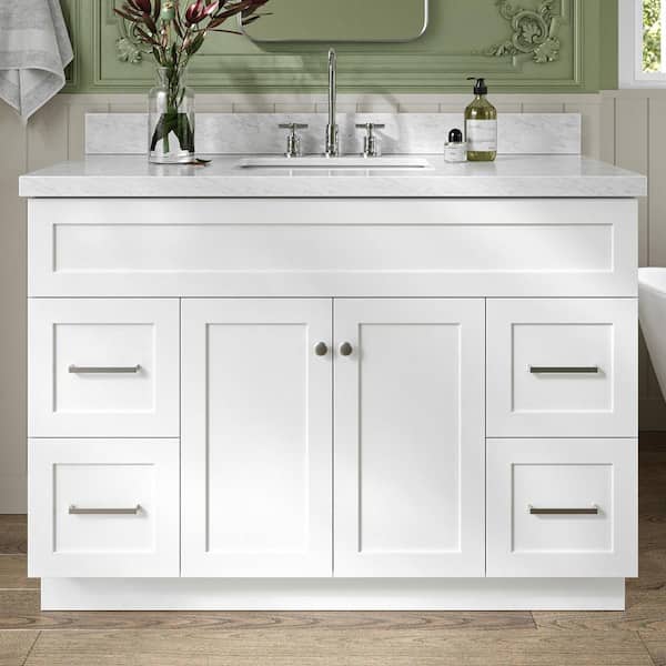 ARIEL Hamlet 49 in. W x 22 in. D x 36 in. H Bath Vanity in White with Carrara White Marble Vanity Top