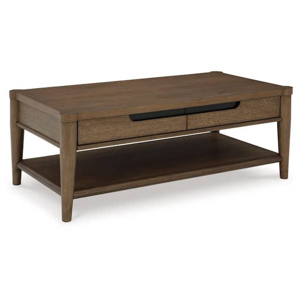 Roanhowe 50 in. Brown Rectangle Wood Coffee Table with Shelves