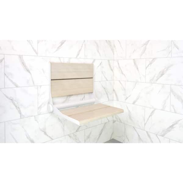 SerenaSeat Pro 26 in. Folding Light Bamboo Shower Seat, ADA compliant, Support Up to 500 lbs. in Matte White