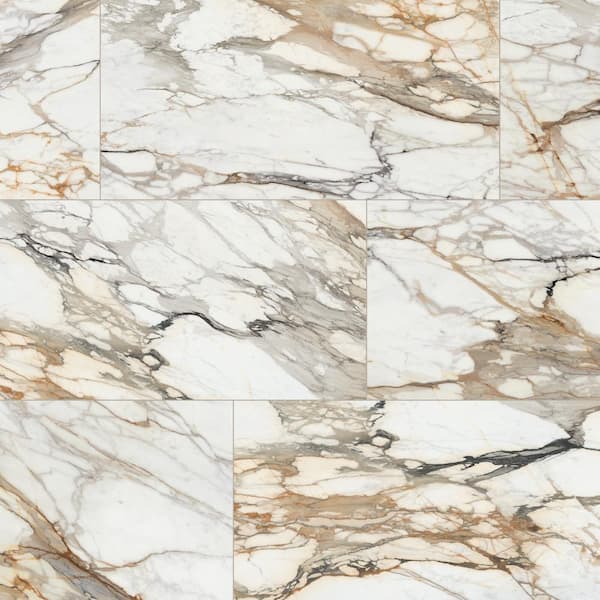 Wenrose Calacatta Topaz 24 in. x 48 in. Polished Porcelain Marble Look Floor and Wall Tile (15.5 sq. ft./case)