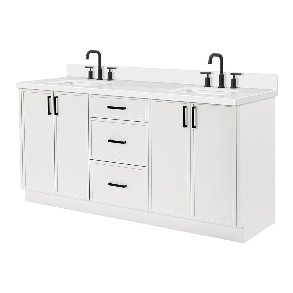 Kelly 73" White Wood Double Sink Vanity with Quartz Top