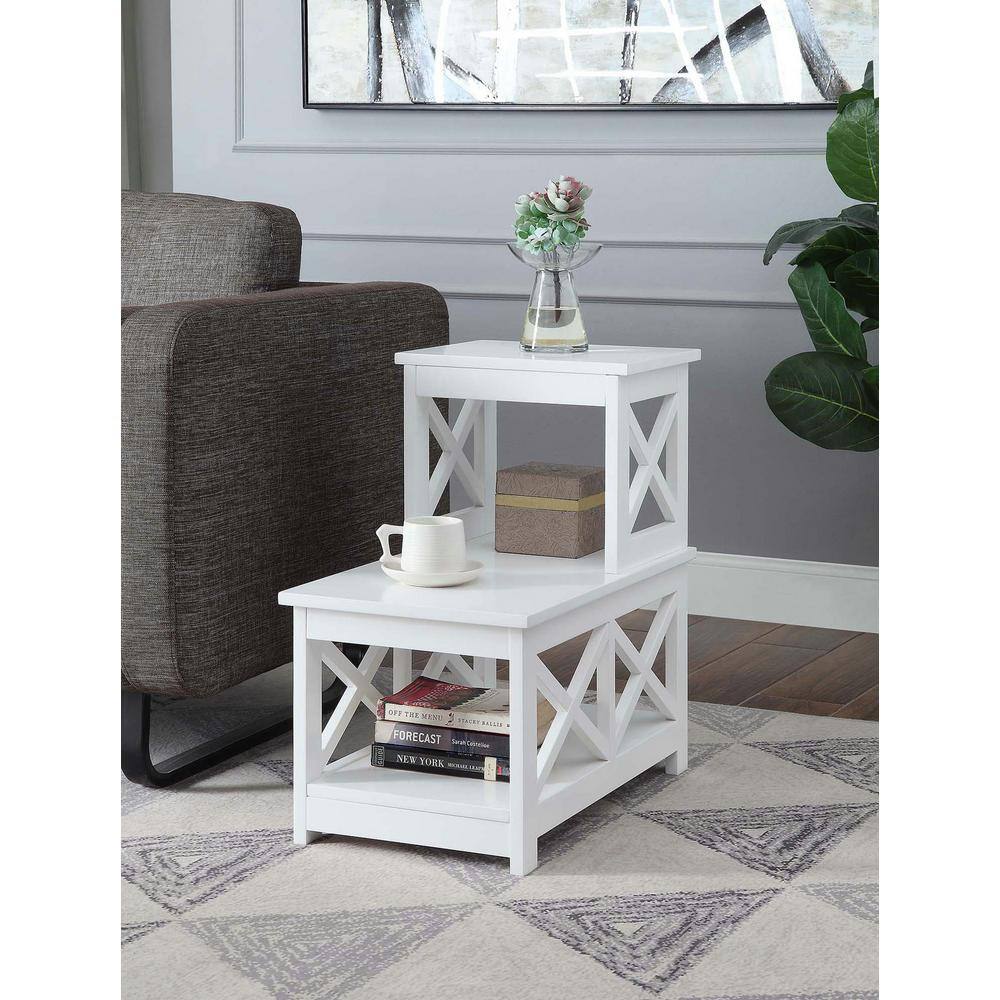 White MDF 2 Step Chairside End Table with X Side Frames