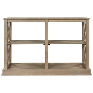 Natural X- Shaped Console Table, Accent Sofa Table with 3-Tier Open Shelf, Narrow Entry Table for Living Room, Entryway